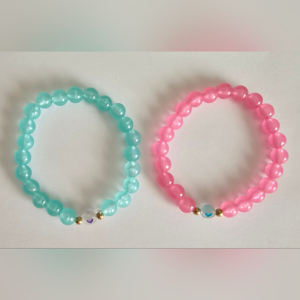 Charming Beaded Bracelet Set for Kids - Pink and Blue